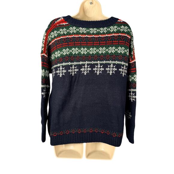 ASOS Sweater Womens US 6 Navy Fair Isle Reindeer Snowflake Christmas Cropped - Picture 5 of 10